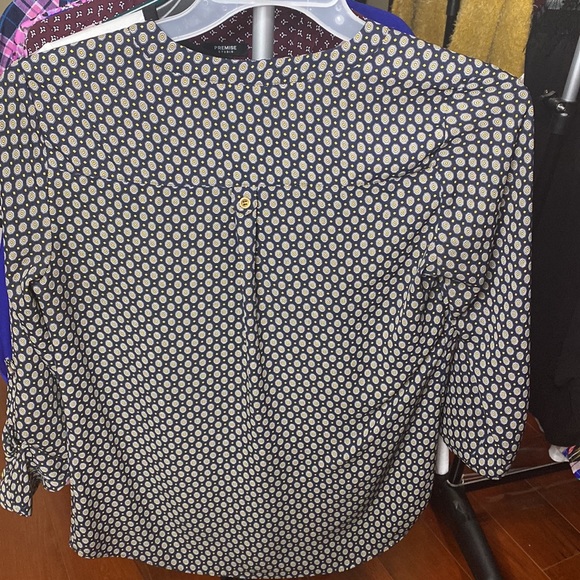 Navy & Gold Print Blouse - Picture 2 of 3